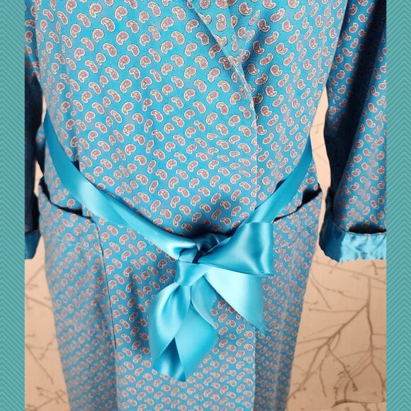Victoria's Secret VTG Japan Blue Paisley Print  Long Robe - Picture 2 of 5
